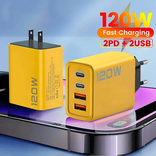 USB Charger Total 120W 4 Port Type C Fast Charging USB Phone Charger